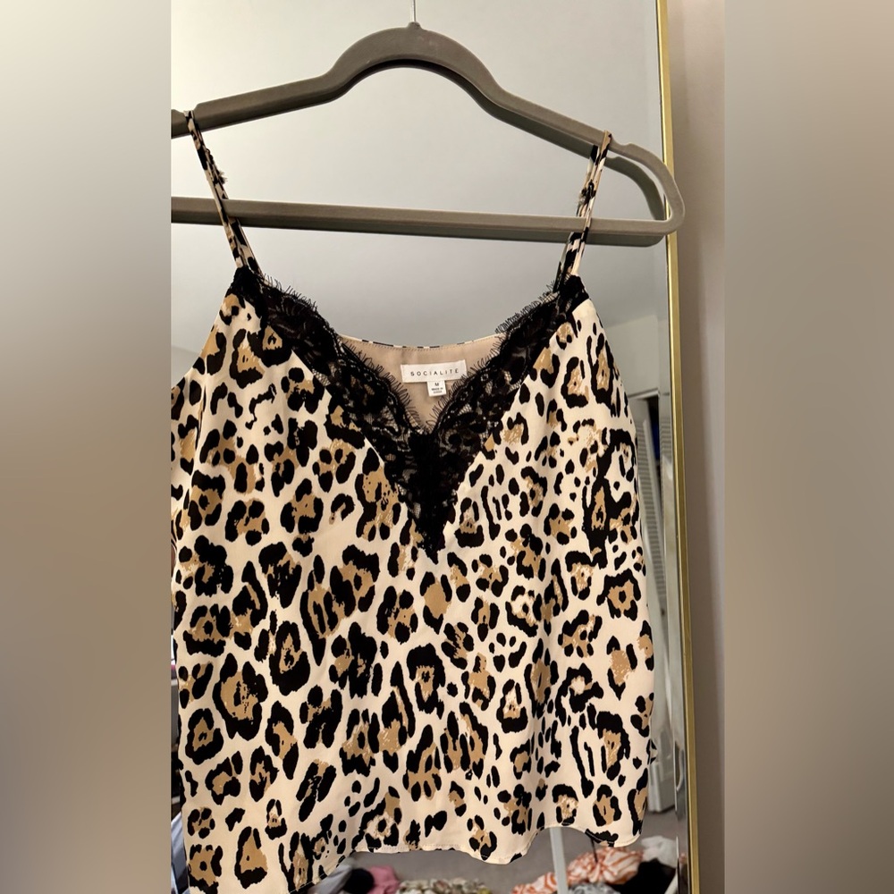 Socialite Leopard Print Lace Trim Cami